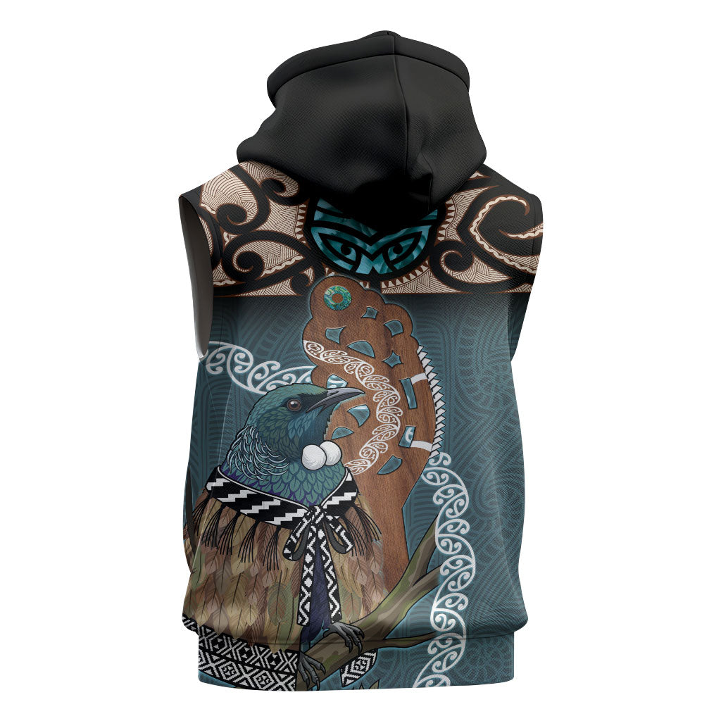 New Zealand Tui Bird Maripi Sleeveless Zip Hoodie Maori Weapon Kowhaiwhai Pattern LT22 - Polynesian Pride