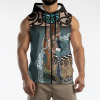 New Zealand Tui Bird Maripi Sleeveless Zip Hoodie Maori Weapon Kowhaiwhai Pattern LT22 - Polynesian Pride