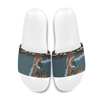 New Zealand Tui Bird Maripi Slide Sandals Maori Weapon Kowhaiwhai Pattern LT22 Slate Blue - Polynesian Pride