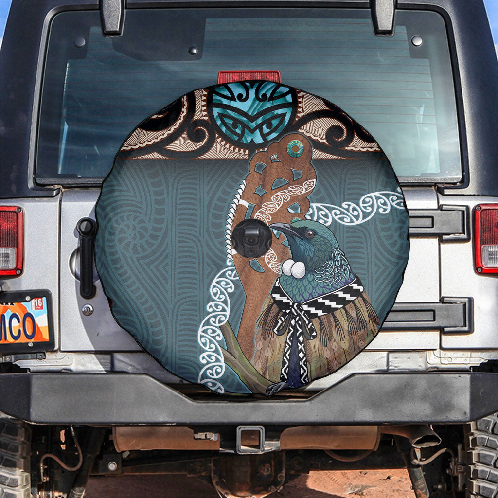New Zealand Tui Bird Maripi Spare Tire Cover Maori Weapon Kowhaiwhai Pattern LT22 Slate Blue - Polynesian Pride