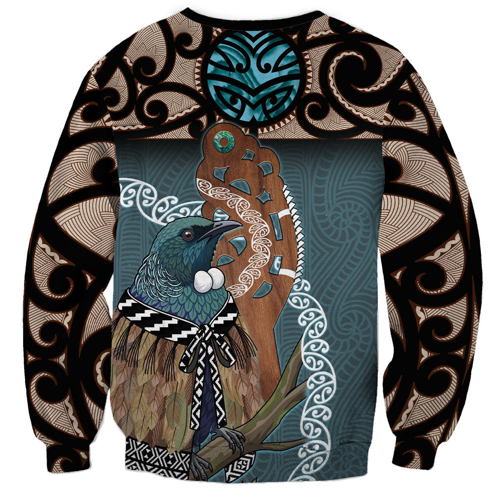 New Zealand Tui Bird Maripi Sweatshirt Maori Weapon Kowhaiwhai Pattern LT22 - Polynesian Pride