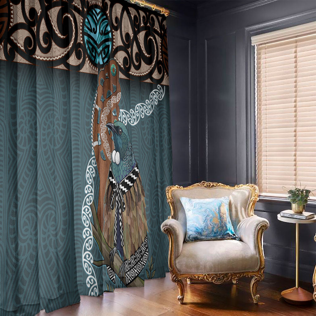 New Zealand Tui Bird Maripi Window Curtain Maori Weapon Kowhaiwhai Pattern LT22 - Polynesian Pride