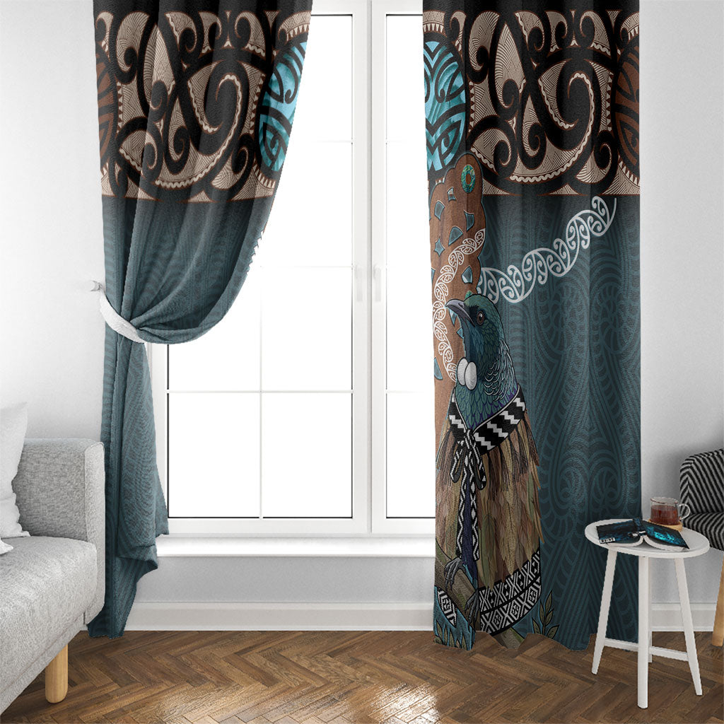 New Zealand Tui Bird Maripi Window Curtain Maori Weapon Kowhaiwhai Pattern LT22 - Polynesian Pride