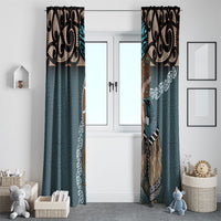 New Zealand Tui Bird Maripi Window Curtain Maori Weapon Kowhaiwhai Pattern LT22 - Polynesian Pride
