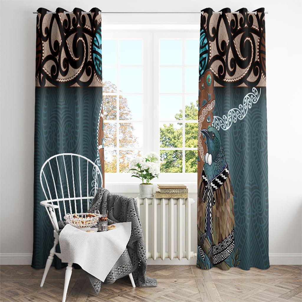 New Zealand Tui Bird Maripi Window Curtain Maori Weapon Kowhaiwhai Pattern LT22 - Polynesian Pride