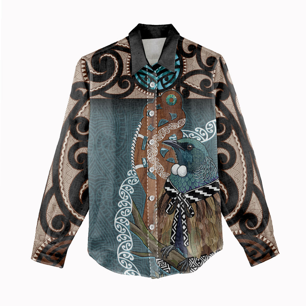 New Zealand Tui Bird Maripi Women Casual Shirt Maori Weapon Kowhaiwhai Pattern LT22 - Polynesian Pride