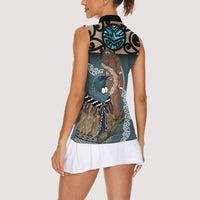 New Zealand Tui Bird Maripi Women Sleeveless Polo Shirt Maori Weapon Kowhaiwhai Pattern LT22 - Polynesian Pride