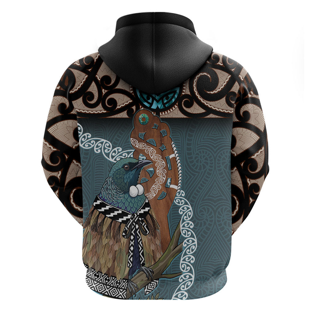 New Zealand Tui Bird Maripi Zip Hoodie Maori Weapon Kowhaiwhai Pattern LT22 - Polynesian Pride