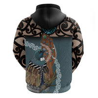 New Zealand Tui Bird Maripi Zip Hoodie Maori Weapon Kowhaiwhai Pattern LT22 - Polynesian Pride