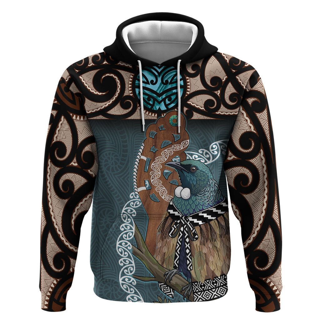New Zealand Tui Bird Maripi Zip Hoodie Maori Weapon Kowhaiwhai Pattern LT22 Pullover Hoodie Slate Blue - Polynesian Pride