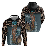 New Zealand Tui Bird Maripi Zip Hoodie Maori Weapon Kowhaiwhai Pattern LT22 - Polynesian Pride
