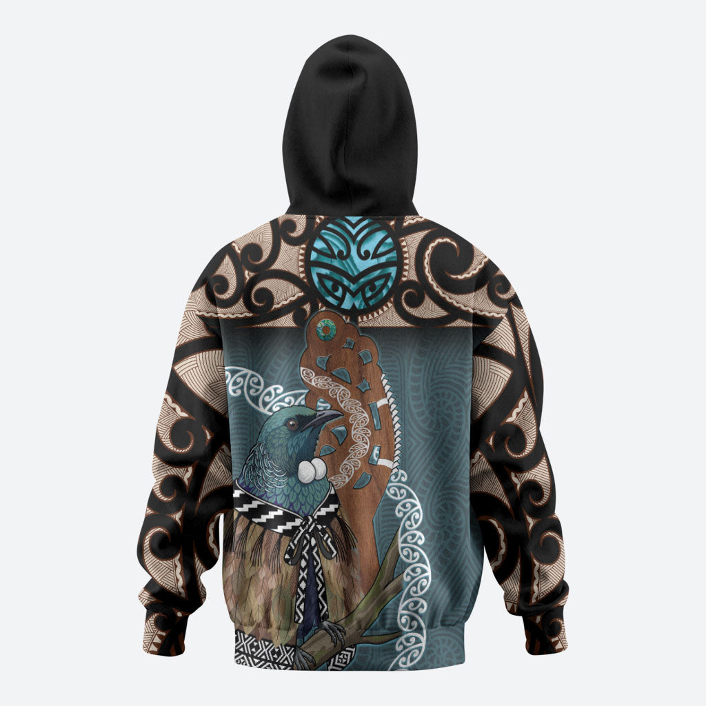 New Zealand Tui Bird Maripi Zip Hoodie Maori Weapon Kowhaiwhai Pattern LT22 - Polynesian Pride