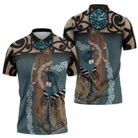 New Zealand Tui Bird Maripi Zipper Polo Shirt Maori Weapon Kowhaiwhai Pattern LT22 - Polynesian Pride