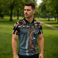 New Zealand Tui Bird Maripi Zipper Polo Shirt Maori Weapon Kowhaiwhai Pattern LT22 - Polynesian Pride