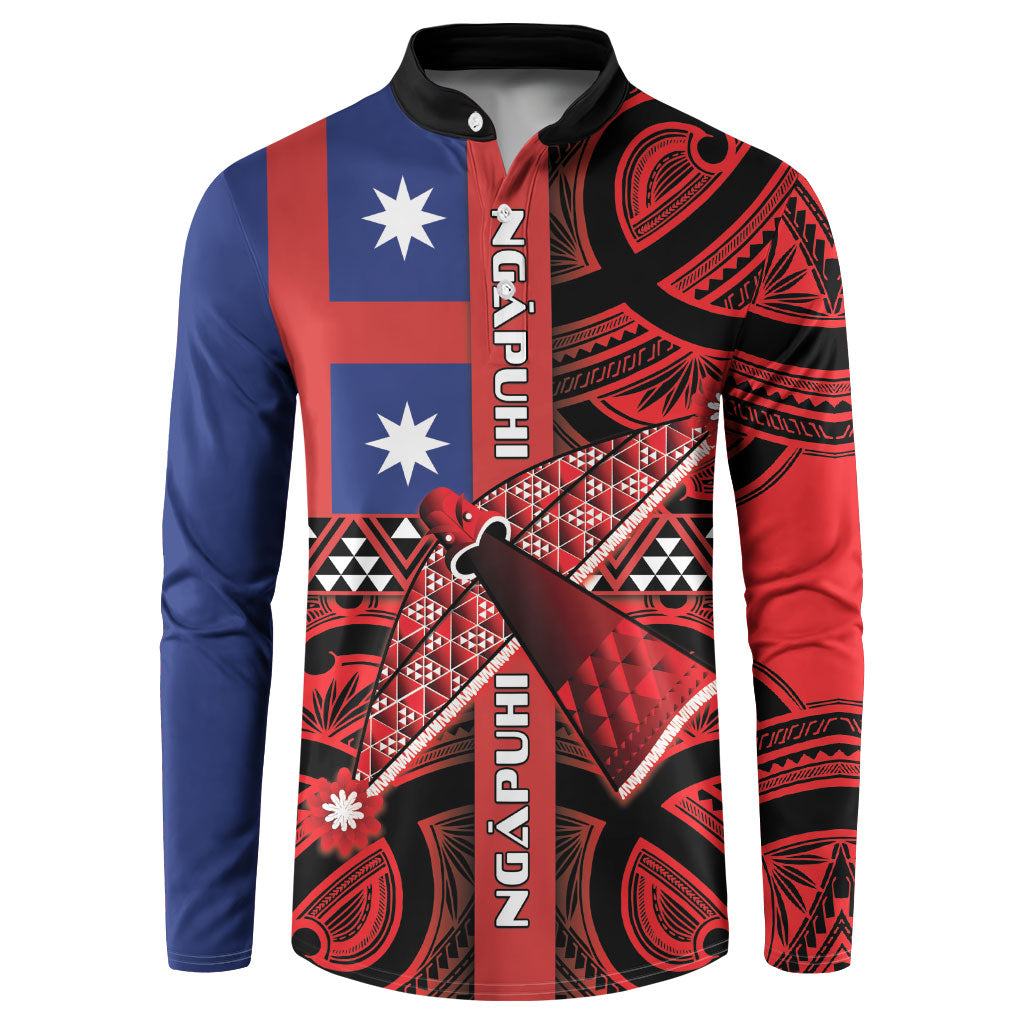 Aotearoa Iwi Ngapuhi Button Sweatshirt Tuhoronuku Kite United Tribes Flag Maori Pattern LT22 Red - Polynesian Pride