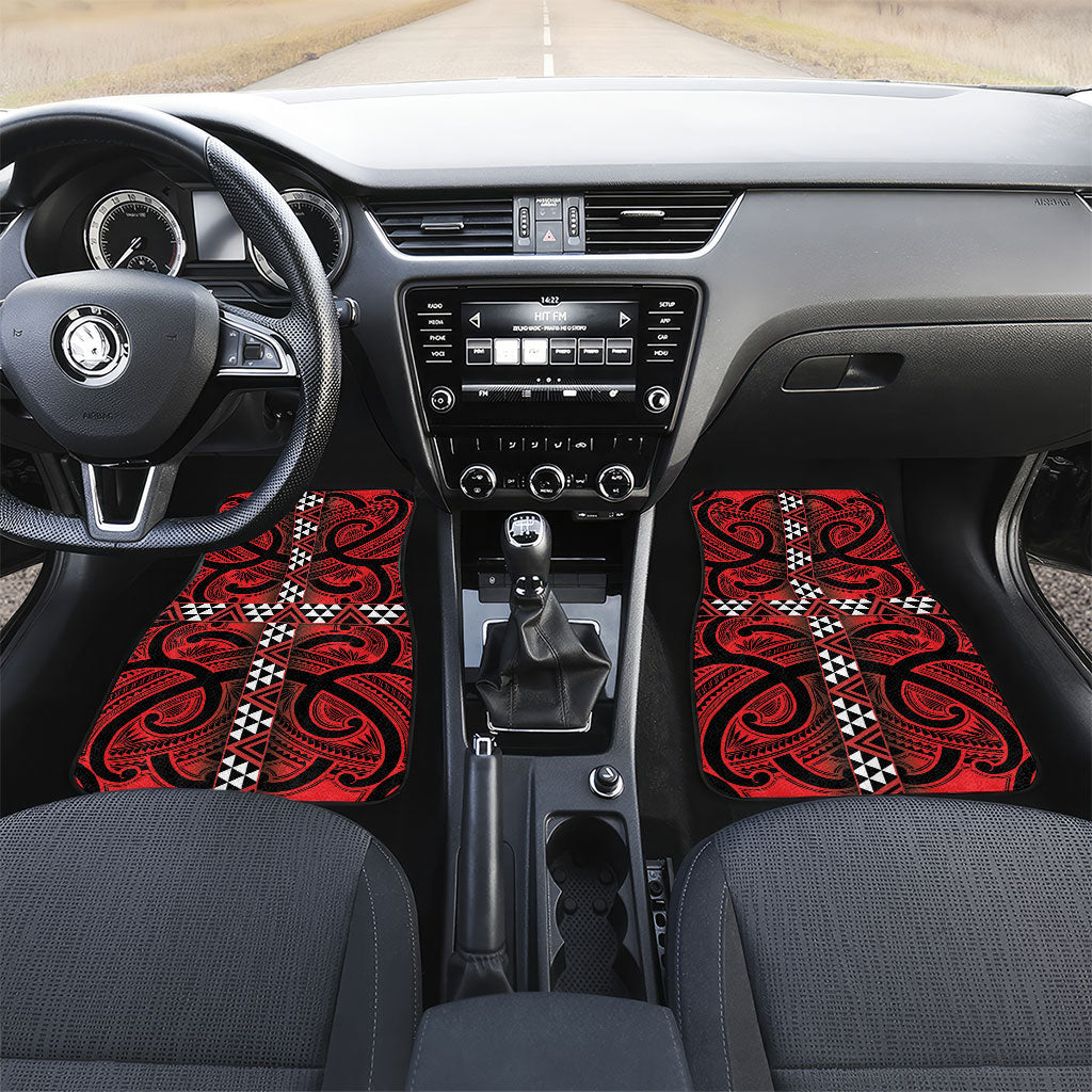 Aotearoa Iwi Ngapuhi Car Mats Tuhoronuku Kite United Tribes Flag Maori Pattern LT22 Set 2pcs - Front Red - Polynesian Pride