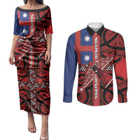 Aotearoa Iwi Ngapuhi Couples Matching Puletasi and Long Sleeve Button Shirt Tuhoronuku Kite United Tribes Flag Maori Pattern LT22 Red - Polynesian Pride