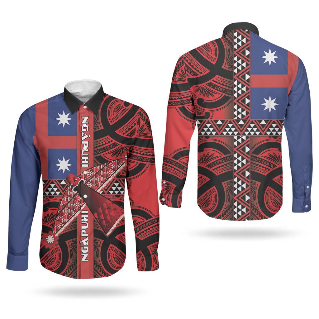 Aotearoa Iwi Ngapuhi Couples Matching Puletasi and Long Sleeve Button Shirt Tuhoronuku Kite United Tribes Flag Maori Pattern LT22 - Polynesian Pride