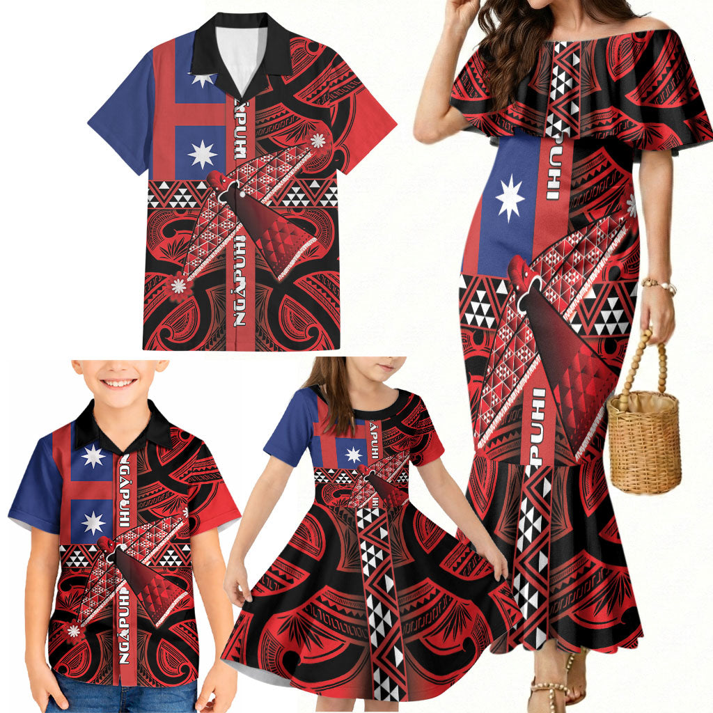 Aotearoa Iwi Ngapuhi Family Matching Mermaid Dress and Hawaiian Shirt Tuhoronuku Kite United Tribes Flag Maori Pattern LT22 - Polynesian Pride
