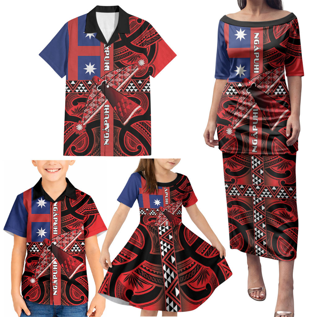 Aotearoa Iwi Ngapuhi Family Matching Puletasi and Hawaiian Shirt Tuhoronuku Kite United Tribes Flag Maori Pattern LT22 - Polynesian Pride