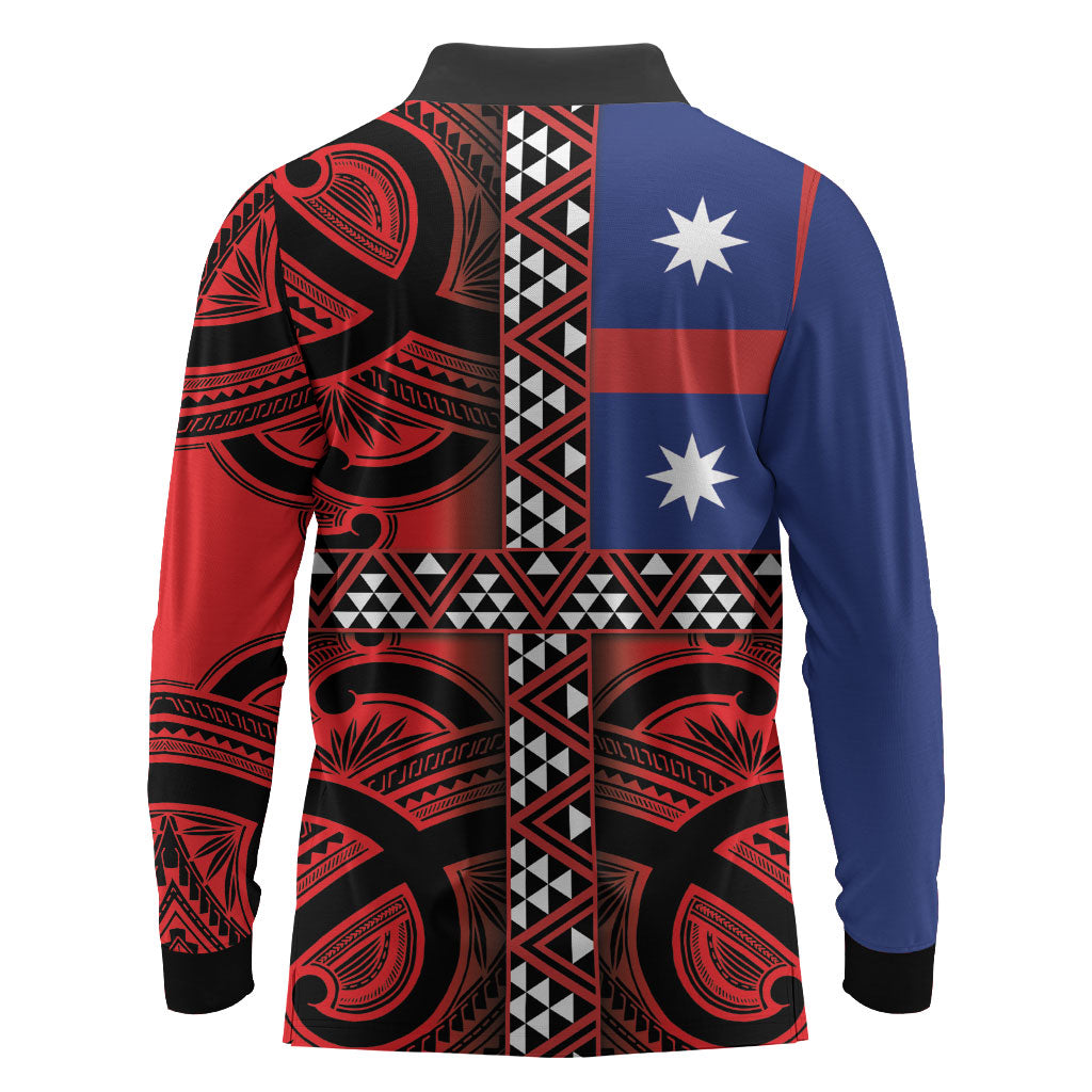 Aotearoa Iwi Ngapuhi Long Sleeve Polo Shirt Tuhoronuku Kite United Tribes Flag Maori Pattern LT22 - Polynesian Pride