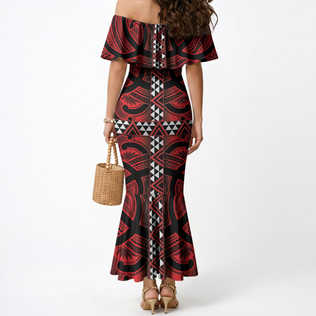 Aotearoa Iwi Ngapuhi Mermaid Dress Tuhoronuku Kite United Tribes Flag Maori Pattern LT22 - Polynesian Pride