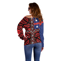 Aotearoa Iwi Ngapuhi Off Shoulder Sweater Tuhoronuku Kite United Tribes Flag Maori Pattern LT22 - Polynesian Pride