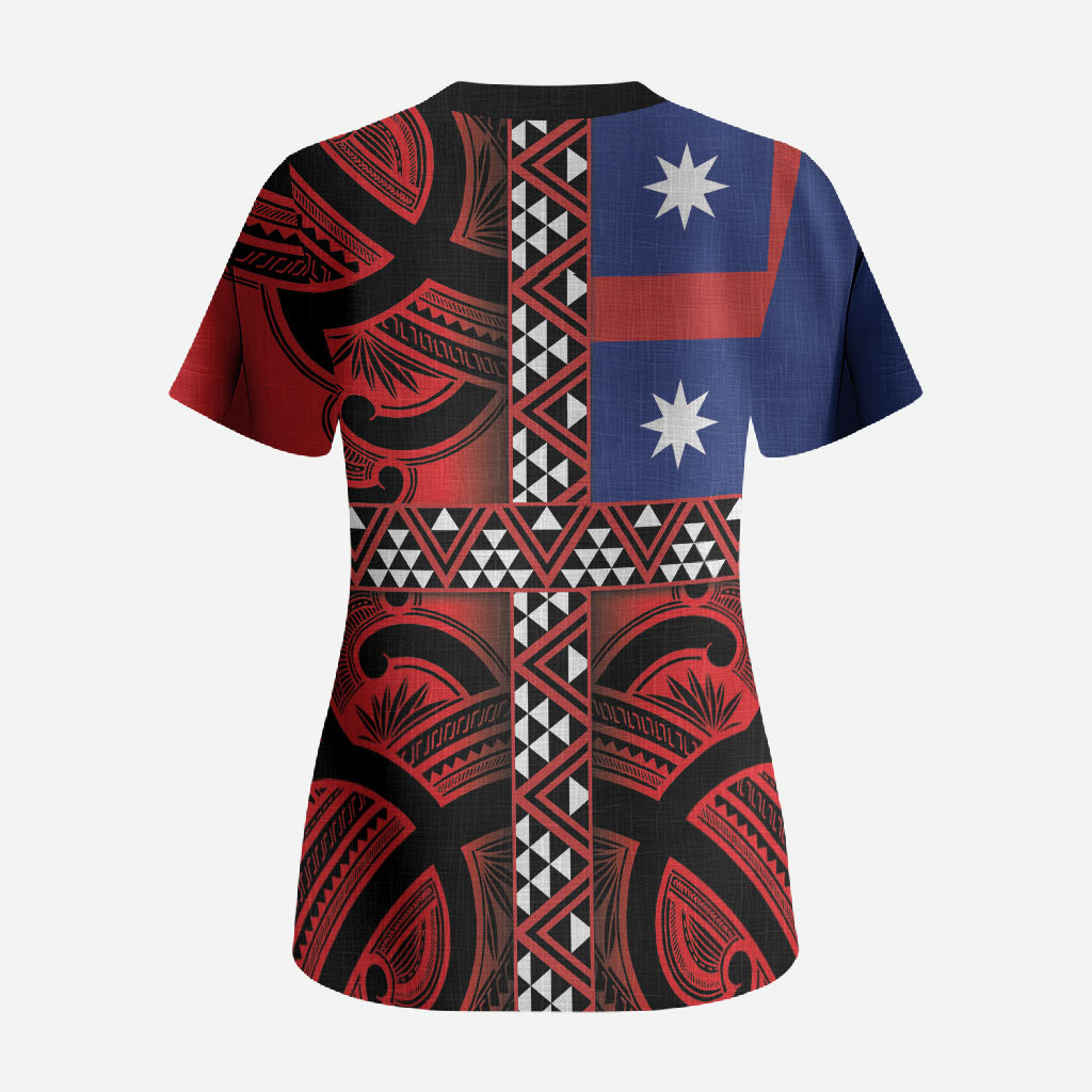 Aotearoa Iwi Ngapuhi Scrub Top Tuhoronuku Kite United Tribes Flag Maori Pattern LT22 - Polynesian Pride
