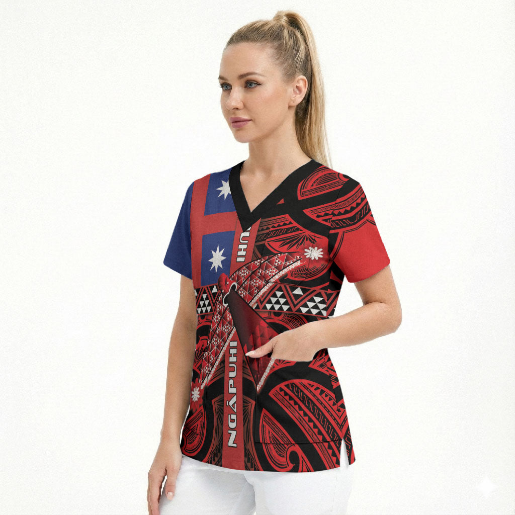 Aotearoa Iwi Ngapuhi Scrub Top Tuhoronuku Kite United Tribes Flag Maori Pattern LT22 - Polynesian Pride