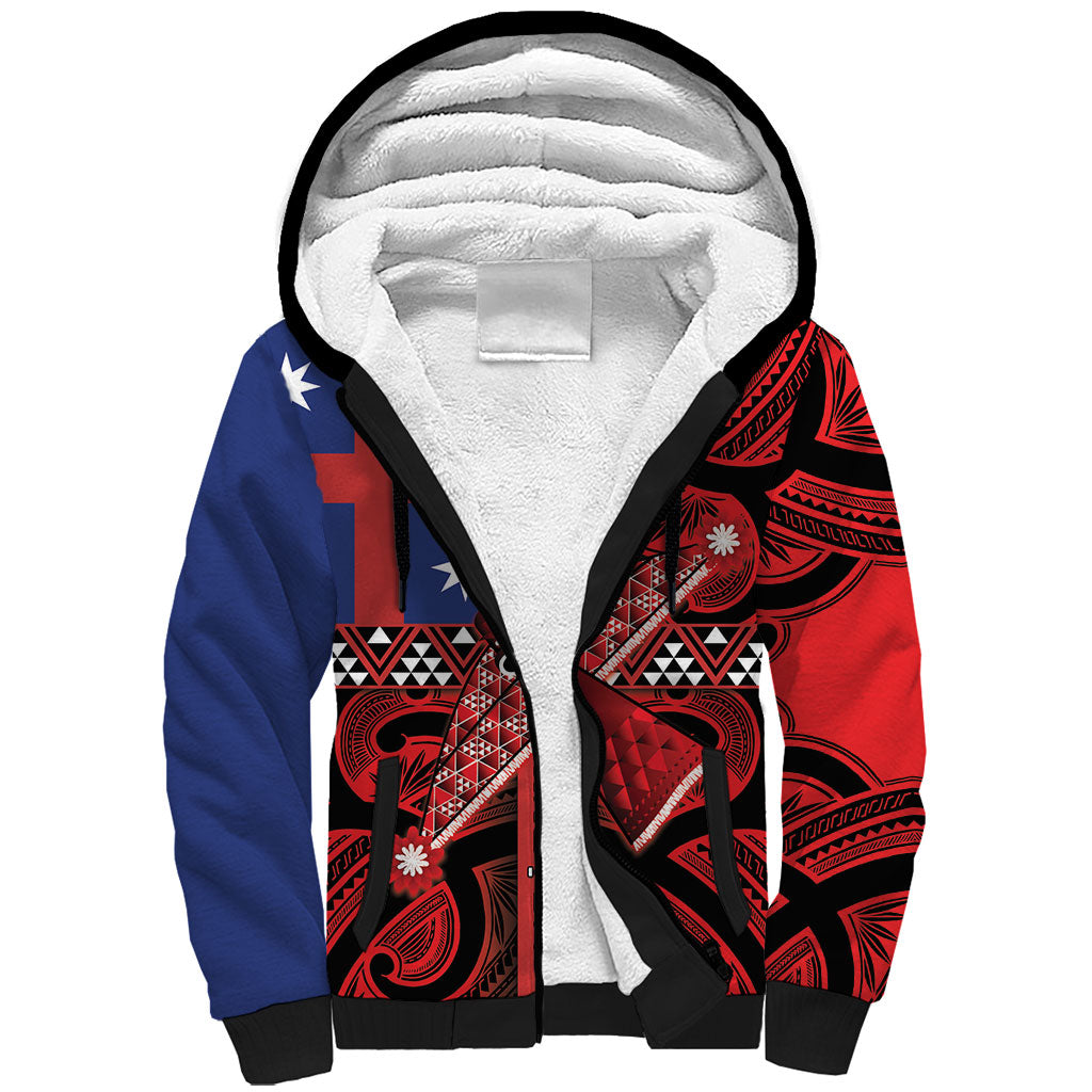 Aotearoa Iwi Ngapuhi Sherpa Hoodie Tuhoronuku Kite United Tribes Flag Maori Pattern LT22 Unisex Red - Polynesian Pride