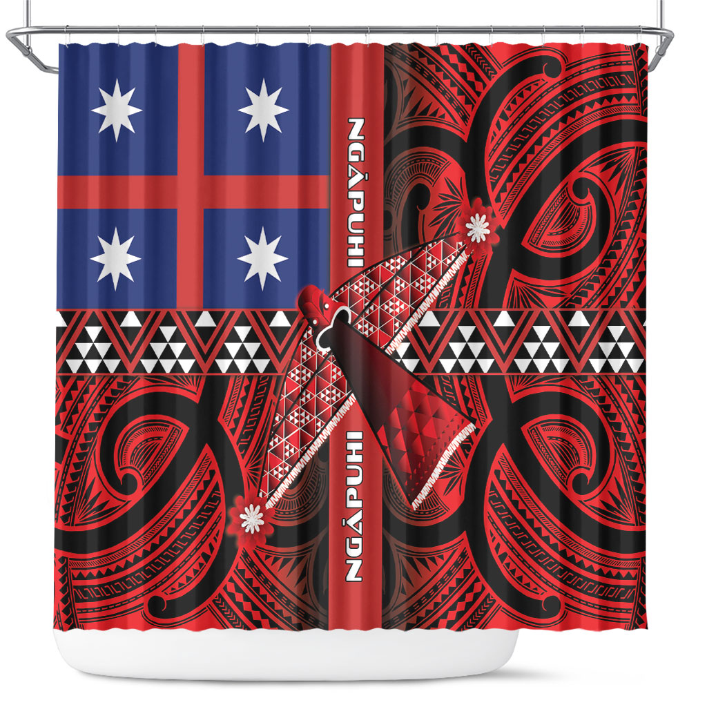 Aotearoa Iwi Ngapuhi Shower Curtain Tuhoronuku Kite United Tribes Flag Maori Pattern LT22 Red - Polynesian Pride