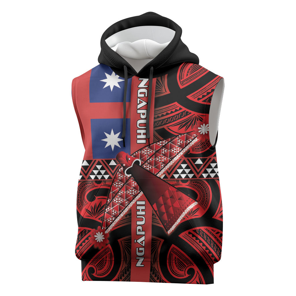 Aotearoa Iwi Ngapuhi Sleeveless Hoodie Tuhoronuku Kite United Tribes Flag Maori Pattern LT22 Red - Polynesian Pride