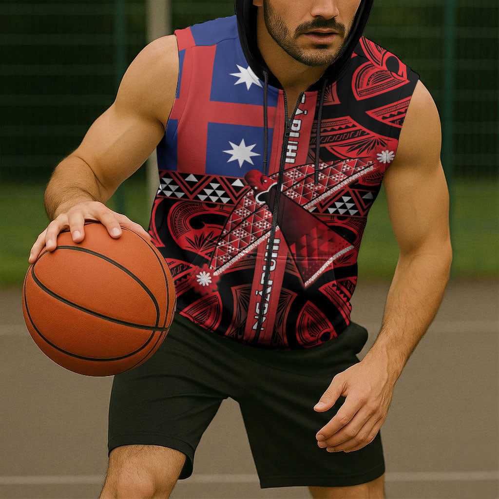 Aotearoa Iwi Ngapuhi Sleeveless Zip Hoodie Tuhoronuku Kite United Tribes Flag Maori Pattern LT22 - Polynesian Pride
