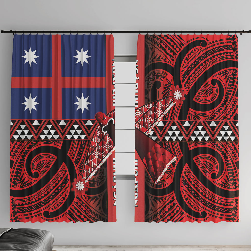Aotearoa Iwi Ngapuhi Window Curtain Tuhoronuku Kite United Tribes Flag Maori Pattern LT22 With Hooks Red - Polynesian Pride
