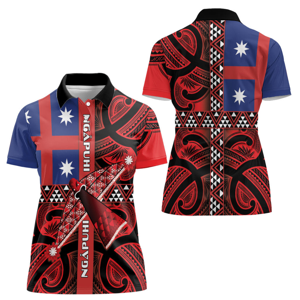 Aotearoa Iwi Ngapuhi Women Polo Shirt Tuhoronuku Kite United Tribes Flag Maori Pattern LT22 - Polynesian Pride
