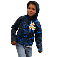 Personalised Niihau Hawaii Kid Hoodie Polynesian Tattoo and Pacific Plumeria Blue Vibe LT9 - Polynesian Pride