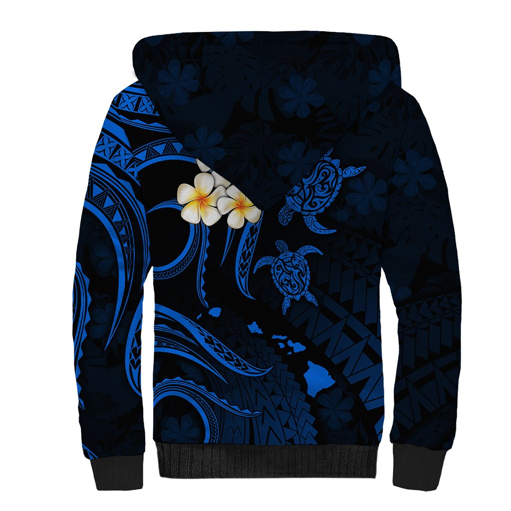 Personalised Niihau Hawaii Sherpa Hoodie Polynesian Tattoo and Pacific Plumeria Blue Vibe LT9 - Polynesian Pride
