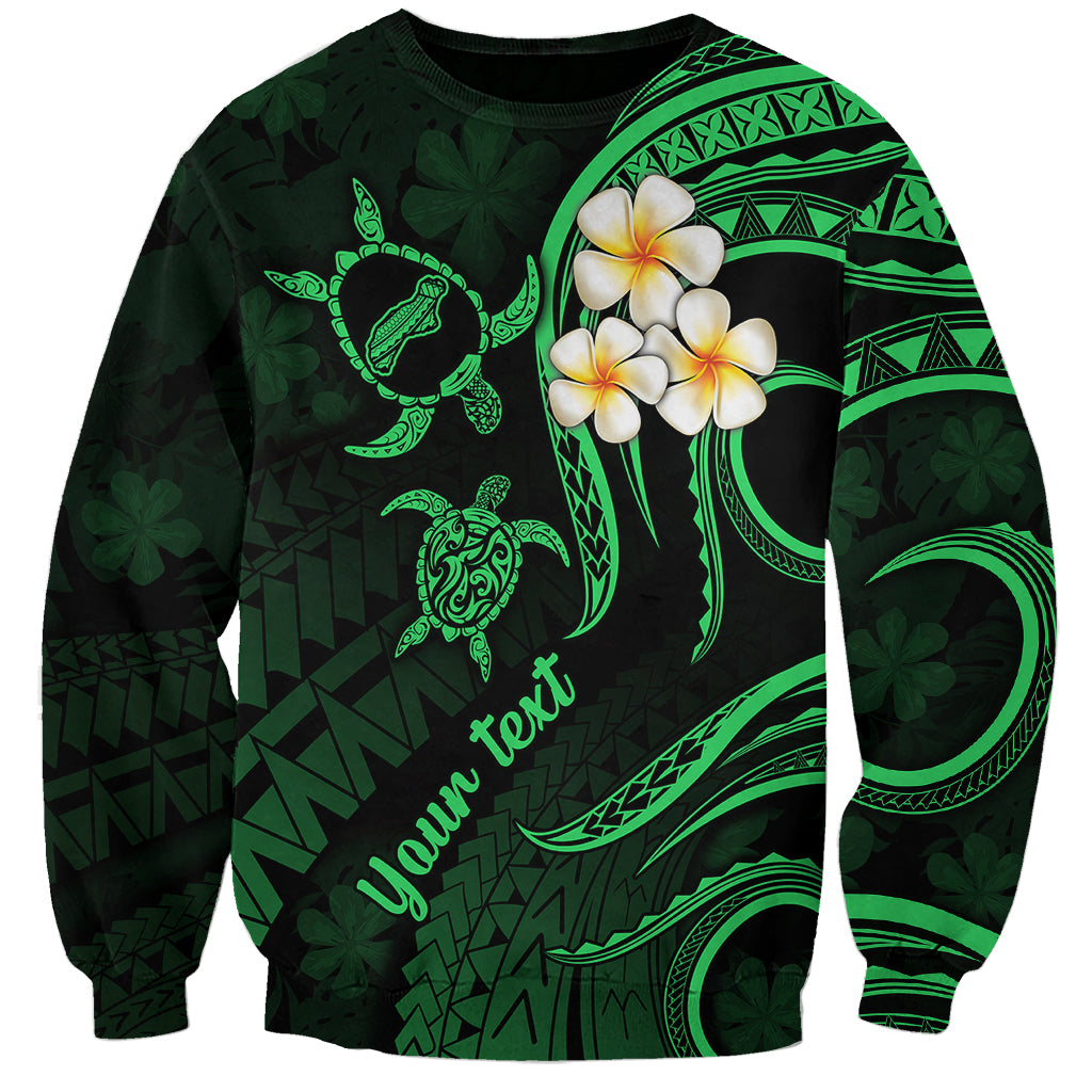 Personalised Niihau Hawaii Sweatshirt Polynesian Tattoo and Pacific Plumeria Green Vibe LT9 Unisex Green - Polynesian Pride