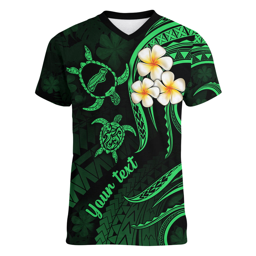 Personalised Niihau Hawaii Women V Neck T Shirt Polynesian Tattoo and Pacific Plumeria Green Vibe LT9 Female Green - Polynesian Pride
