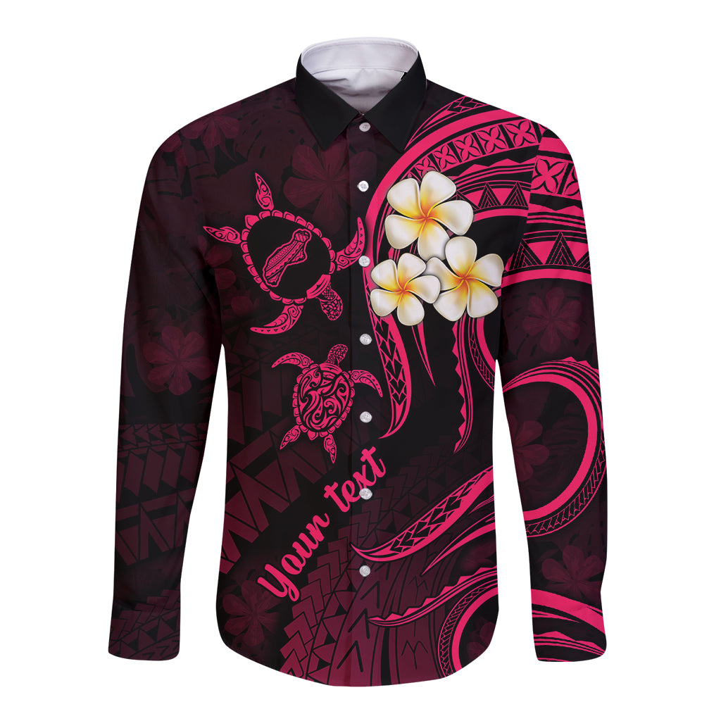 Personalised Niihau Hawaii Long Sleeve Button Shirt Polynesian Tattoo and Pacific Plumeria Pink Vibe LT9 Unisex Pink - Polynesian Pride