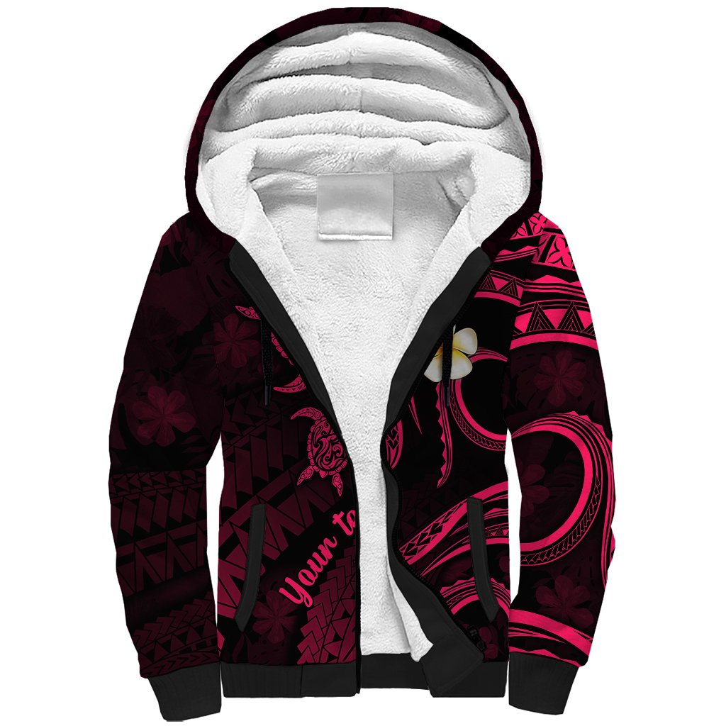 Personalised Niihau Hawaii Sherpa Hoodie Polynesian Tattoo and Pacific Plumeria Pink Vibe LT9 Unisex Pink - Polynesian Pride