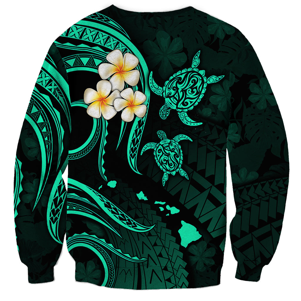 Personalised Niihau Hawaii Sweatshirt Polynesian Tattoo and Pacific Plumeria Turquoise Vibe LT9 - Polynesian Pride