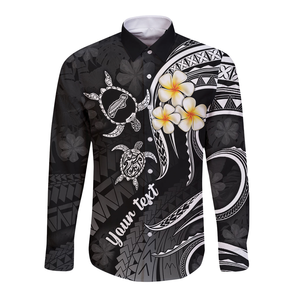 Personalised Niihau Hawaii Long Sleeve Button Shirt Polynesian Tattoo and Pacific Plumeria White Vibe LT9 Unisex White - Polynesian Pride