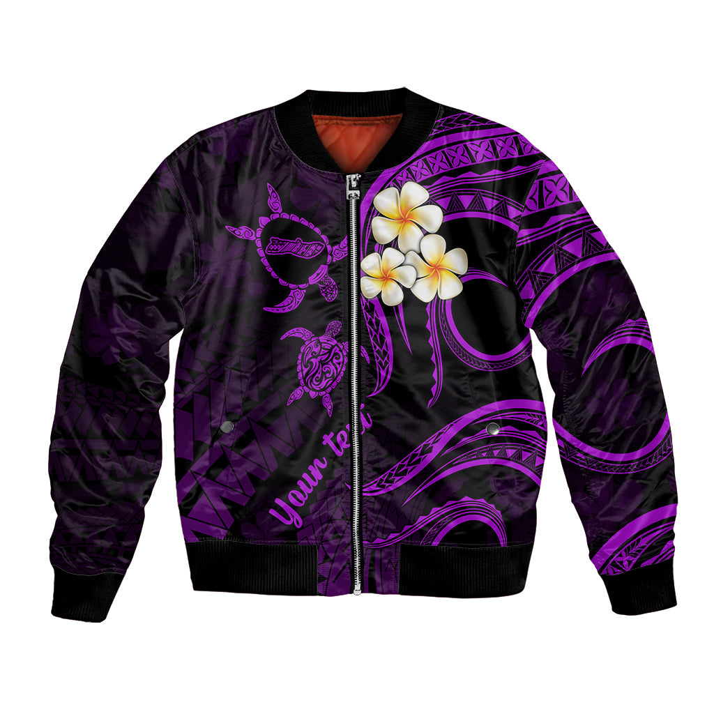 Personalised Molokai Hawaii Bomber Jacket Polynesian Tattoo and Pacific Plumeria Purple Vibe LT9 Unisex Purple - Polynesian Pride