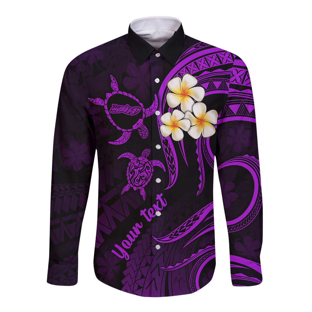 Personalised Molokai Hawaii Long Sleeve Button Shirt Polynesian Tattoo and Pacific Plumeria Purple Vibe LT9 Unisex Purple - Polynesian Pride