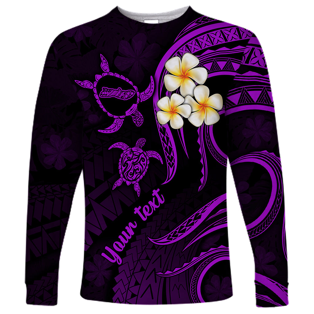 Personalised Molokai Hawaii Long Sleeve Shirt Polynesian Tattoo and Pacific Plumeria Purple Vibe LT9 Unisex Purple - Polynesian Pride