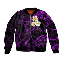 Personalised Molokai Hawaii Sleeve Zip Bomber Jacket Polynesian Tattoo and Pacific Plumeria Purple Vibe LT9 Unisex Purple - Polynesian Pride