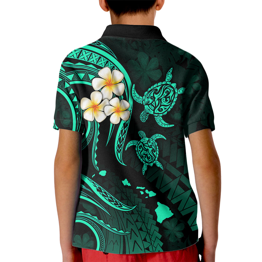 Personalised Molokai Hawaii Kid Polo Shirt Polynesian Tattoo and Pacific Plumeria Turquoise Vibe LT9 - Polynesian Pride