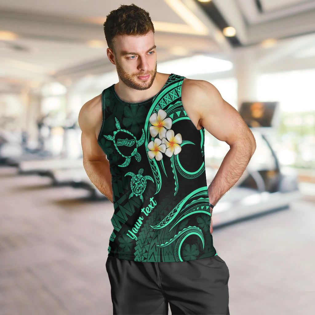 Personalised Molokai Hawaii Men Tank Top Polynesian Tattoo and Pacific Plumeria Turquoise Vibe LT9 - Polynesian Pride