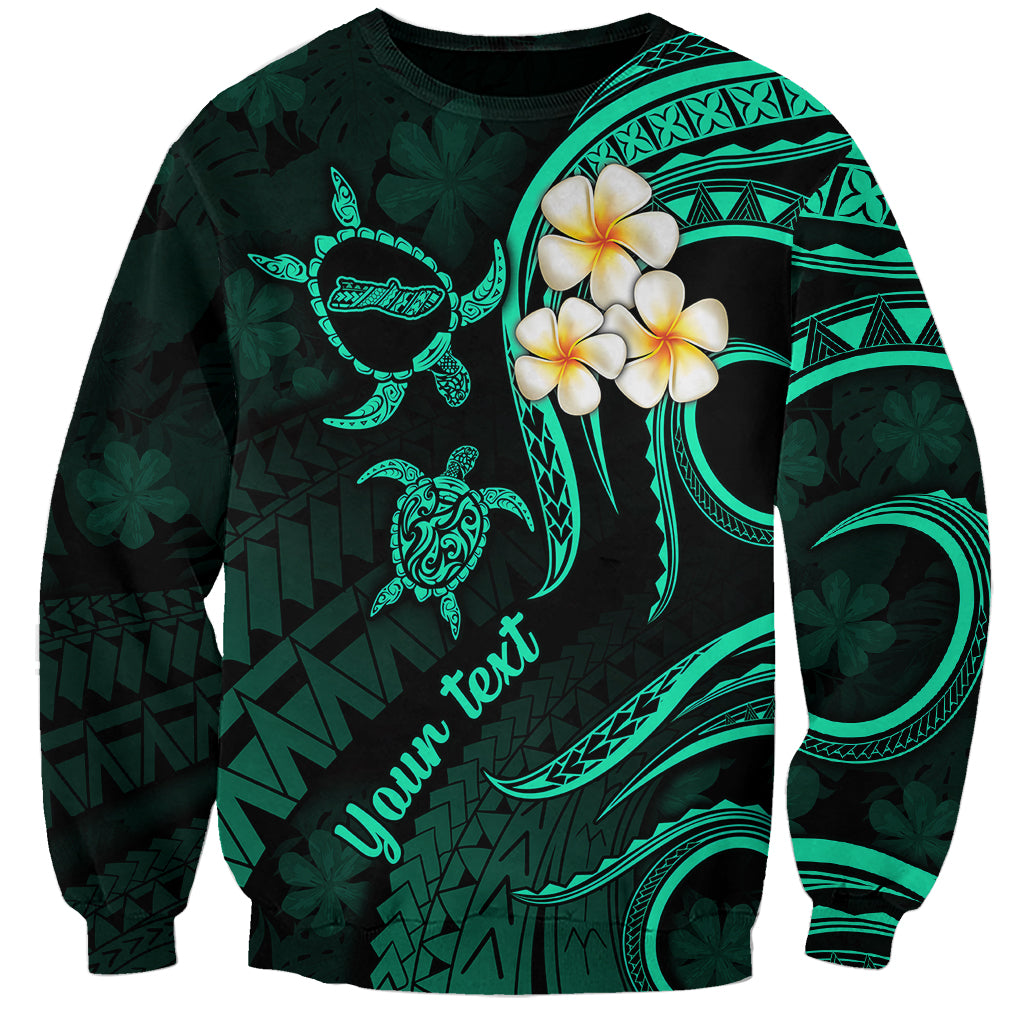 Personalised Molokai Hawaii Sweatshirt Polynesian Tattoo and Pacific Plumeria Turquoise Vibe LT9 Unisex Turquoise - Polynesian Pride